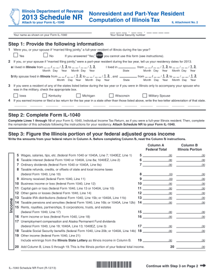 65466292-2013-schedule-nr-nonresident-and-partyear-resident-computation-of-illinois-tax-nonresident-and-partyear-resident-computation-of-illinois-tax-tax-illinois