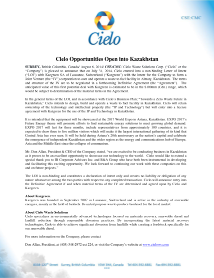 65477603-cielo-opportunities-open-into-kazakhstan-surrey-british-columbia-canada-august-6-2014-csecmc-cielo-waste-solutions-corp-cnsx