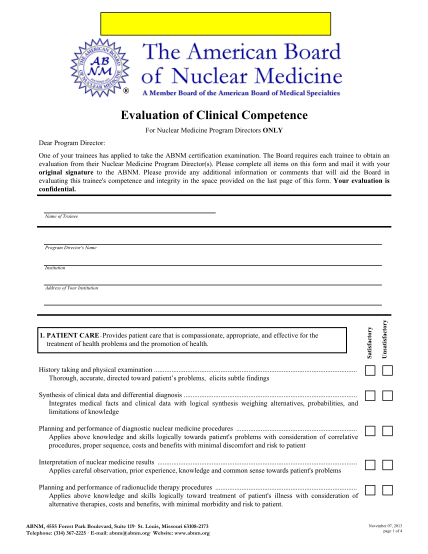 65756572-abnm-evaluation-of-clinical-competence-form-the-board-requires-each-applicant-to-obtain-an-evaluation-from-their-nuclear-medicine-program-directors-please-complete-all-items-on-this-form-and-mail-it-with-your-original-signature-to-the