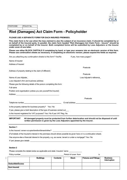 66618715-riot-damages-act-claim-form-policyholder-cilathe-chartered-cila-co