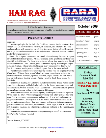 69285011-org-rara-mission-statement-october-2009-a-member-association-with-common-interest-of-public-service-to-the-community-through-the-use-of-amateur-radio-w9axd