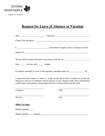 26 Application For Leave Of Absence Free To Edit Download Print 