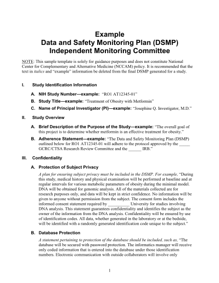 6977789-example-data-and-safety-monitoring-plan-dsmp-independent-monitoring-committee-example-data-and-safety-monitoring-plan-dsmp-independent-monitoring-committee-nccam-nih