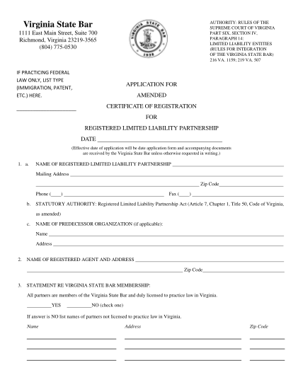 6979733-fillable-virginia-state-bar-application-for-amended-certificate-of-registration-for-registered-limited-liability-partnership-form-vsb