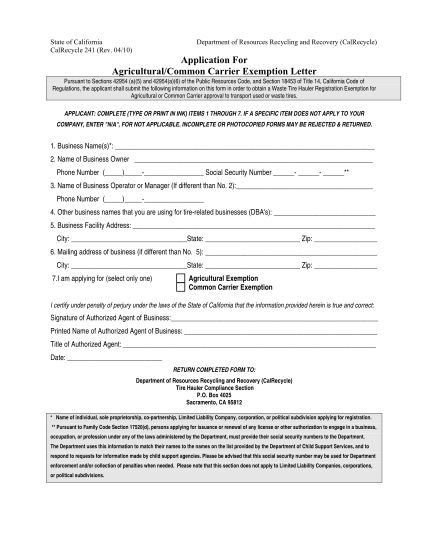 6993823-fillable-application-for-agriculturalcommon-carrier-exemption-form-calrecycle-ca