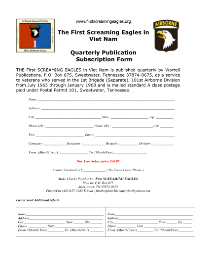 7054358-firstscreaminge-agles-subscription-form-pdf-format--first-screaming-eagles--101st-bde-other-forms-firstscreamingeagles