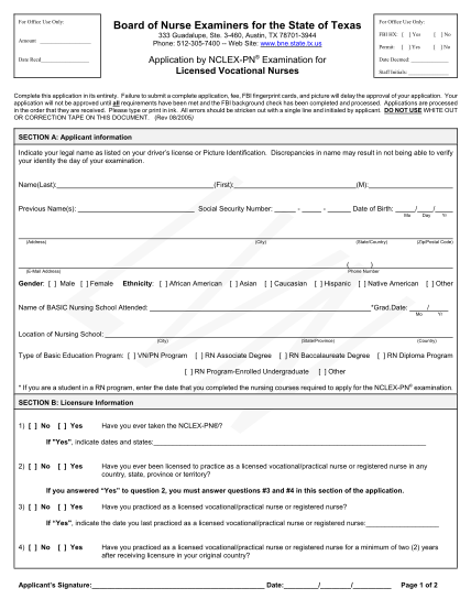7068117-lvnexam20app-lication-board-of-nurse-examiners-for-the-state-of-texas-other-forms-faculty-schreiner