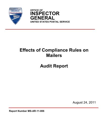 7072953-ms-ar-11-006-20effects20of20-compliance20-rules20on-20mailers201-1ro002ms000-fy-2011-performance-audit-report-template-draft-amp-final-other-forms-postcom