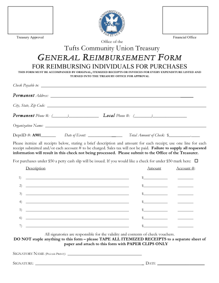 7077546-generalreimburs-ement-general-reimbursement-form-other-forms-ase-tufts
