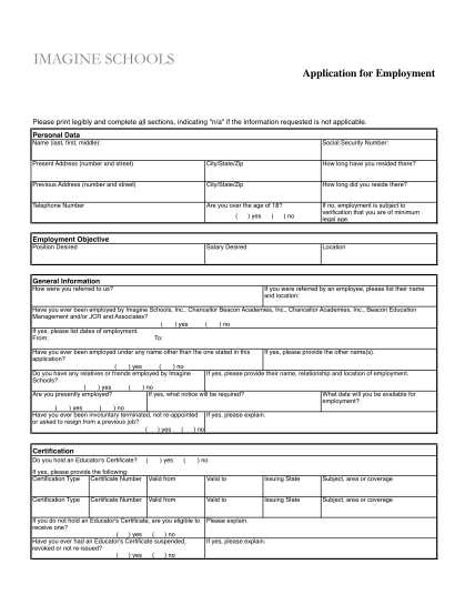 Printable Generic Application For Employment 8734