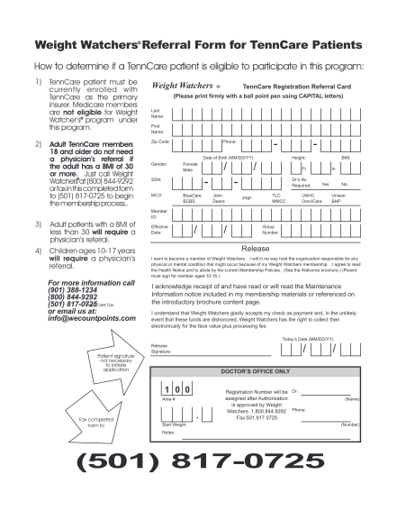 7104521-fillable-weight-watchers-tenncare-program-registration-form-uthsc