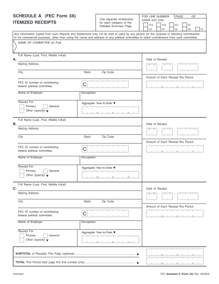 7107626-fecfrm3x-schedule-a-fec-form-3x-itemized-receipts-other-forms