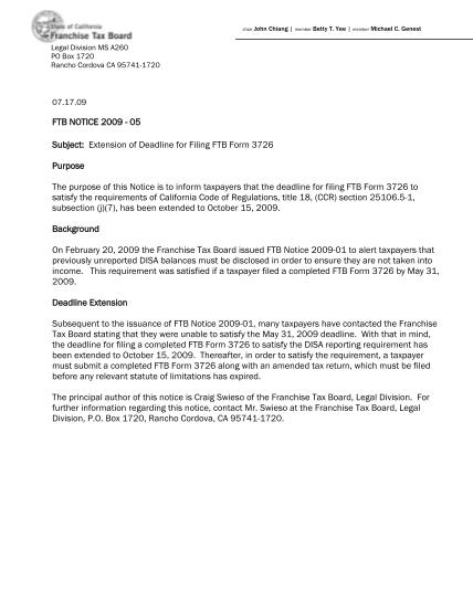 71183094-ftb-notice-2009-05-extension-of-deadline-for-filing-ftb-form-3726-ftb-notice-2009-05-extension-of-deadline-for-filing-ftb-form-3726-ftb-ca