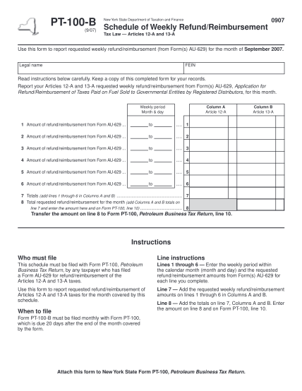 71413747-form-pt-100-b907-schedule-of-weekly-refundreimbursement-pt100b-nutrition-physical-activity-and-obesity-tax-ny