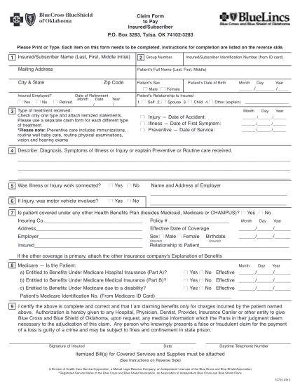 17 Medical Claim Form Blue Cross Blue Shield Free To Edit Download 