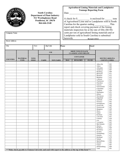 7179850-fillable-south-carolina-agricultural-lime-tonnage-report-form-clemson
