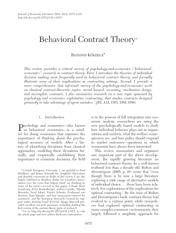 71903961-behavioral-contract-theory-this-review-provides-a-critical-survey-of-psychology-and-economics-behavioral-economics-research-in-contract-theory-first-i-introduce-the-theories-of-individual-decision-making-most-frequently-used-in-behavi