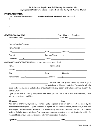 21 Youth Group Permission Slip Template Page 2 - Free To Edit, Download 