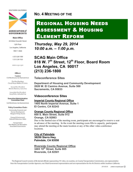 72447324-regional-housing-needs-assessment-housing-element-reform-may-29-2014-agenda-regional-housing-needs-assessment-housing-element-reform-may-29-2014-agenda-scag-ca