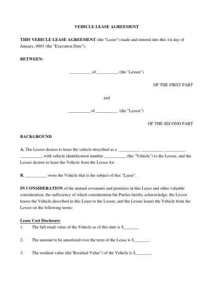 23 Leased Vehicle Model Agreement - Free to Edit, Download & Print ...