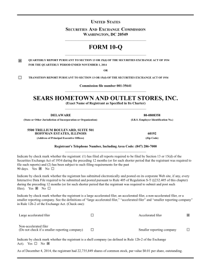 73434435-form-10-q-sears-hometown-and-outlet-stores-inc