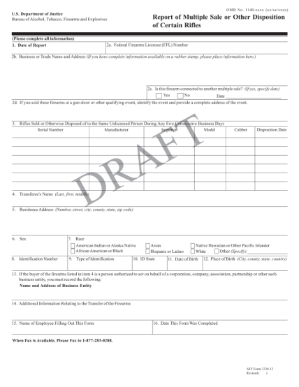 7353038-051711-proposed-form-3310-1220-report-of-multiple-sale-rrifles-report-of-multiple-sale-or-other-disposition-of-certain-rifles-other-forms-atf