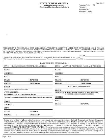 73619085-fillable-kanawha-county-commercial-business-property-return-form-kanawha