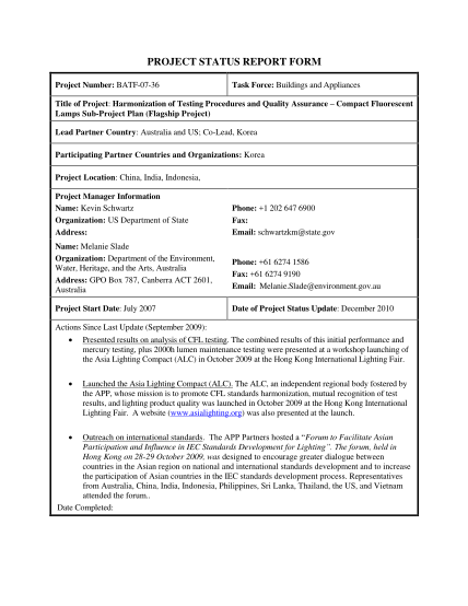 73793635-project-status-report-form-project-number-batf-07-36-task-force-buildings-and-appliances-title-of-project-harmonization-of-testing-procedures-and-quality-assurance-compact-fluorescent-lamps-sub-project-plan-flagship-project-lead