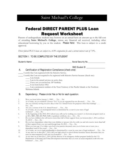 7422015-fillable-st-michaels-college-parent-plus-loan-worksheet-form-smcvt
