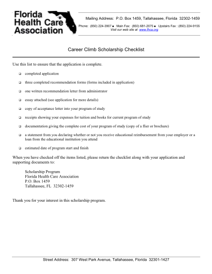 74872006-career-climb-scholarship-checklist-florida-health-fhca