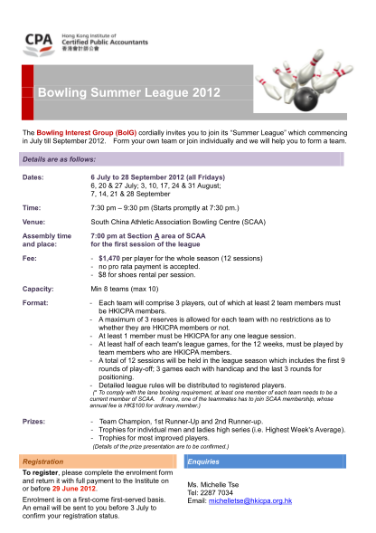 75031352  Bowling Summer League 2012 The Bowling Interest Group BoIG Cordially Invites You To Join Its Summer League Which Commencing In July Till September 2012 App1 Hkicpa Org  X 01 