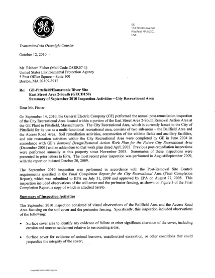 7515434-letter-re-ge-pittsfieldhousatonic-river-site-east-street-area-2-south-gecd150-summary-of-september-2010-inspection-activities-city-recreational-area-leter-to-richard-fisher-form-richard-w-gates-summarizing-general-electrics-epa