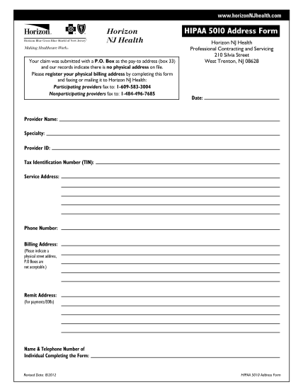 77216114-hipaa-5010-update-form-horizon-nj-health