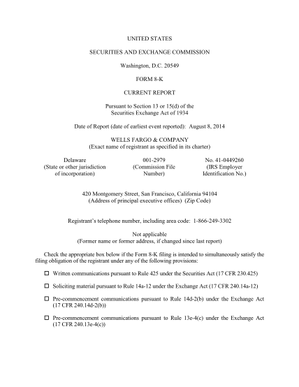 77296865-20549-form-8-k-current-report-pursuant-to-section-13-or-15d-of-the-securities-exchange-act-of-1934-date-of-report-date-of-earliest-event-reported-august-8-2014-wells-fargo-ampamp