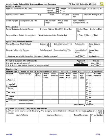 7779516-fillable-colonial-life-accident-insurance-compa-payers-form