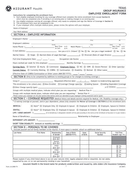 7808795-fillable-assurant-texas-group-insurance-employee-enrollment-form