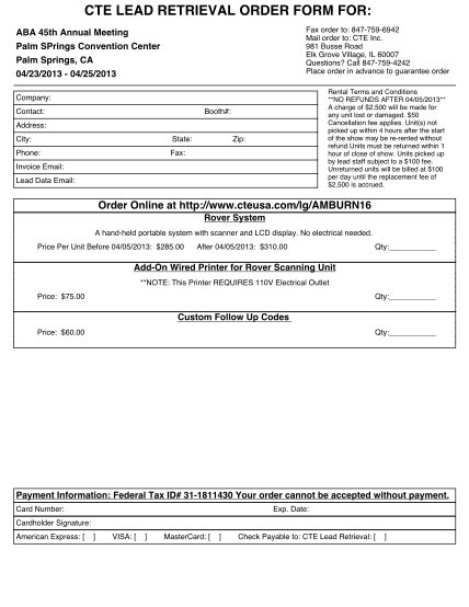 78094094-cte-lead-retrieval-order-form-for-fax-order-to-847-759-6942-mail-order-to-cte-inc-ameriburn
