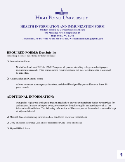 7820817-hpuenrollmentfo-rms-student-health-form-checklist-of---high-point-university-other-forms-highpoint