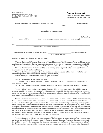 8008970-form-4430-027-escrow-agreement-for-use-by-hazardous-waste-facilities-form-4430-027-escrow-agreement-for-use-by-hazardous-waste-facilities-dnr-wi