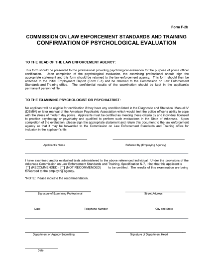 81273480-form-f2b-commission-on-law-enforcement-standards-and-training-confirmation-of-psychological-evaluation-to-the-head-of-the-law-enforcement-agency-this-form-should-be-presented-to-the-professional-providing-psychological-evaluation-for