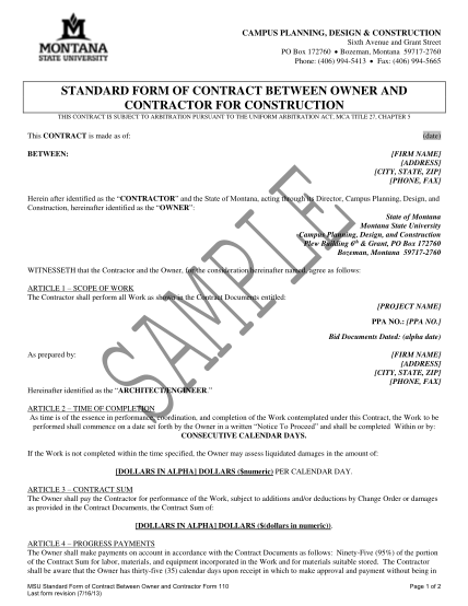 81313368-form-110-standard-contract-for-construction-montana-state-montana