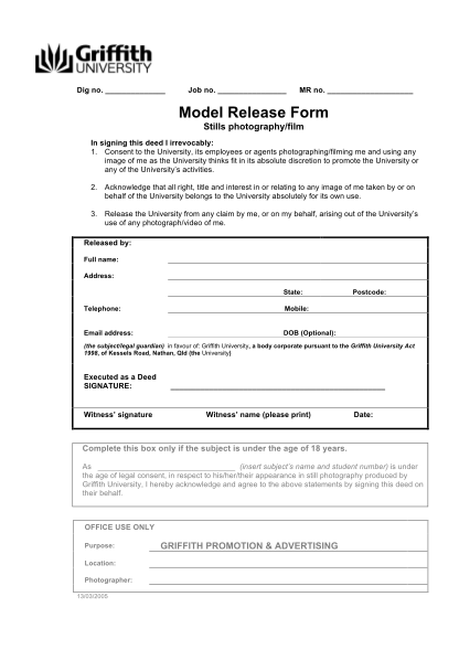 83047527-model-release-form-pdf-133kb-griffith-university-griffith-edu
