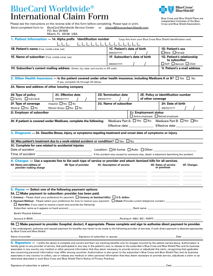 Bcbs International Claim Form Free To Edit Download Print Cocodoc