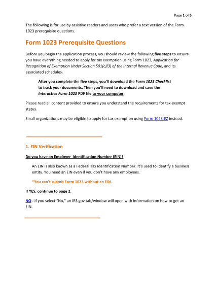 85662169-page-1-of-5-the-following-is-for-use-by-assistive-readers-and-users-who-prefer-a-text-version-of-the-form-1023-prerequisite-questions