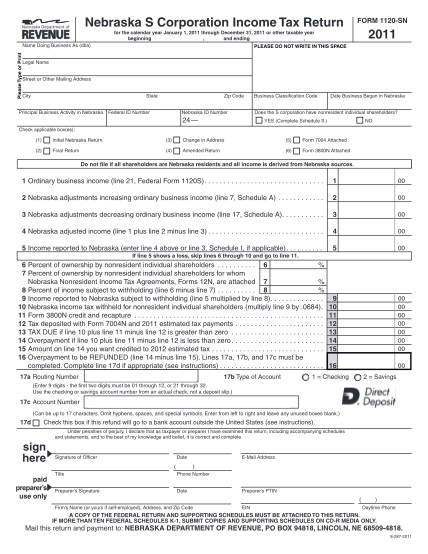 8576097-nebraska-s-corporation-income-tax-return-for-the-calendar-year-january-1-2011-through-december-31-2011-or-other-taxable-year-beginning-and-ending-name-doing-business-as-dba-please-type-or-print-legal-name-street-or-other-mailing
