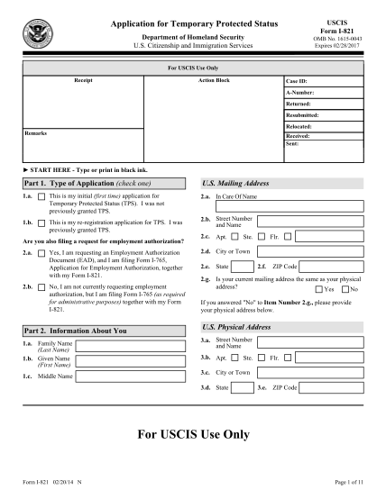 Form I 821 Instructions
