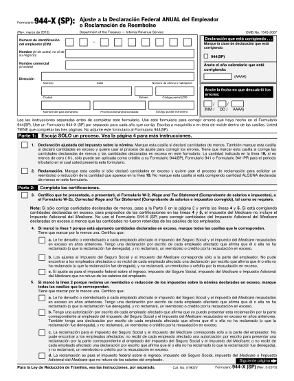 85909093-form-944-x-sp-rev-march-2015-adjusted-employer-s-annual-federal-tax-return-or-claim-for-refund-spanish-version-irs