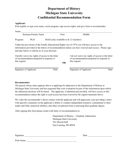 8594725-department-of-history-michigan-state-university-confidential-recommendation-form-applicant-print-legibly-or-type-your-name-circle-program-sign-access-rights-and-give-form-to-recommender