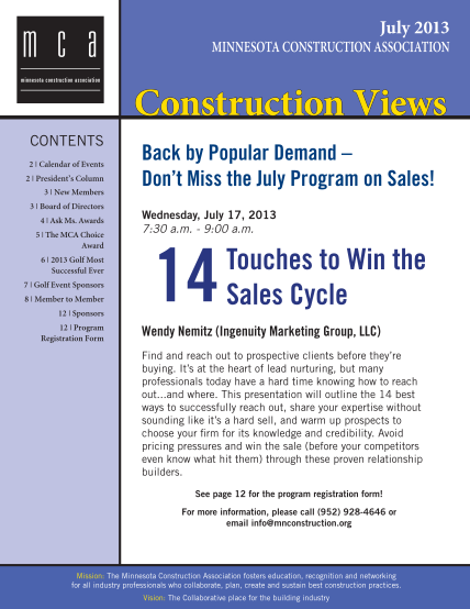 87855201-july-2013-minnesota-construction-association-construction-views-contents-2-calendar-of-events-2-president-s-column-3-new-members-3-board-of-directors-4-ask-ms-mnconstruction