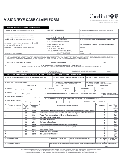 carefirst blue cross blue shield medical claim form